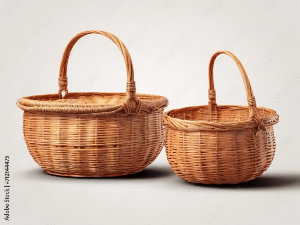 Obraz premium Empty wooden wicker basket on white background
