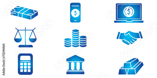 Money Cash Card Credit Dollar Bank icon collection editable stroke vector