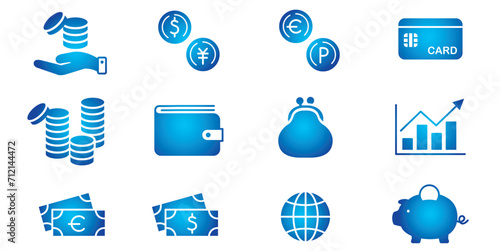 Money Cash Card Credit Dollar Bank icon collection editable stroke vector