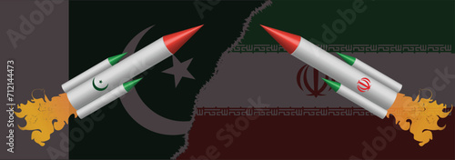  Pakistan and Iran under  war, Pakistan and Iran flag with missile, Iran Strikes Pakistan , Iran Strikes Baluchi Group With Missiles In Pakistan, vector illustartion