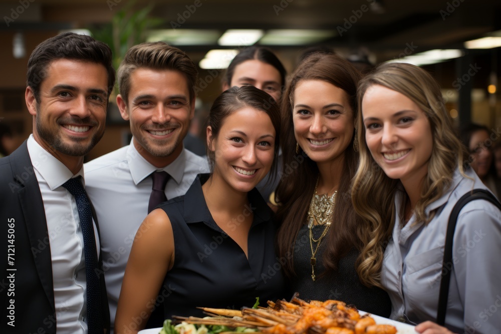 Diverse team participating in a Taste of the World lunch event, savoring dishes from different countries, Generative AI