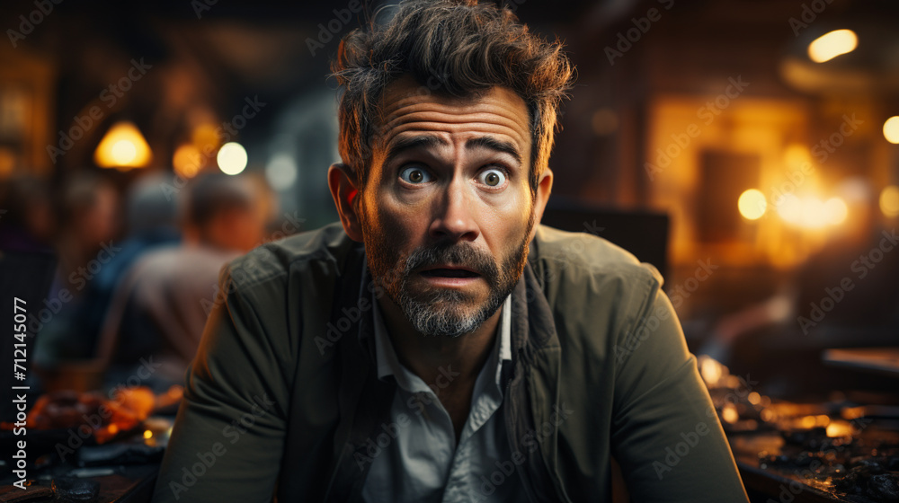 a man stunned by excitement in a public place a man stunned by excitement in a public place