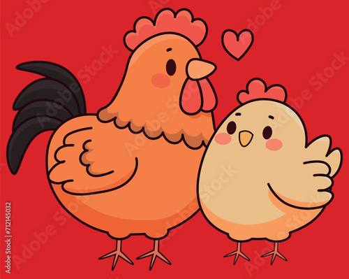rooster and hen couple, illustration pattern, vector, for fabrics, backgrounds