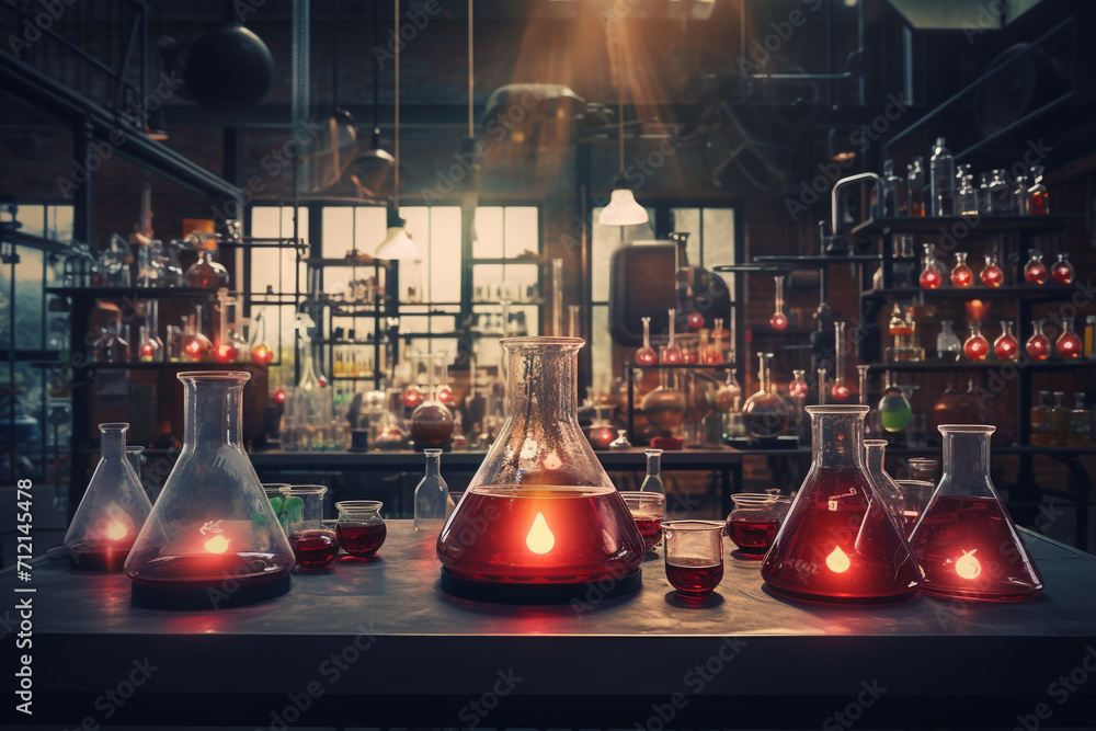 Potions, old book and candles on alchemist's table Magic and wizardry concept. Set of sorcery book and magic potion. Alchemy and concept. transparent background Generative Ai - obrazy, fototapety, plakaty 