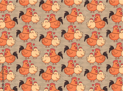 rooster and hen couple, illustration pattern, vector, for fabrics, backgrounds