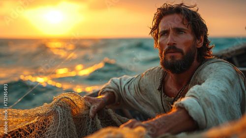 Apostle Peter fishing in the sea photo