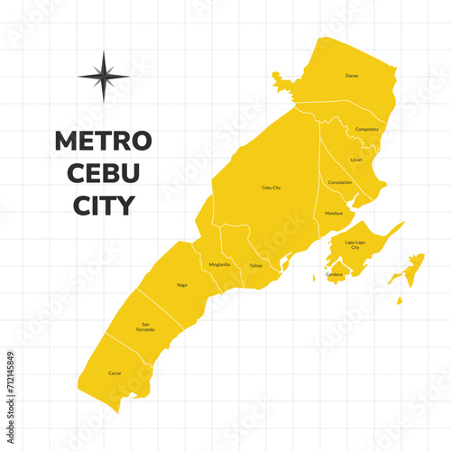 Metro Cebu City map illustration. Map of the city in the Philippines photo