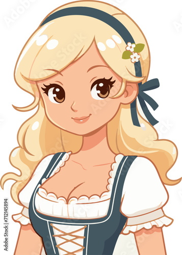 Cute Blonde Woman Wearing Dirndl Clipart Vector Illustration