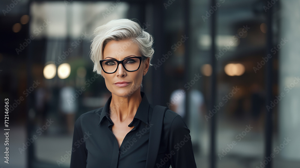 horizontal portrait of a middle age beautiful woman in the street AI generated horizontal portrait of a middle age beautiful woman in the street AI generated