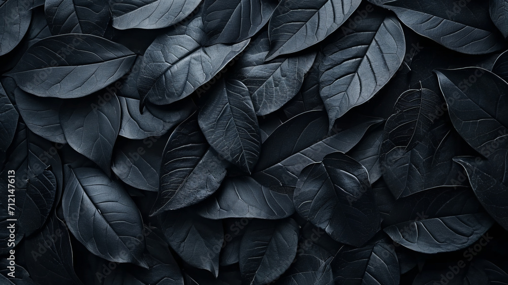 Textures of abstract black leaves for tropical leaf background. Flat lay, dark nature concept, tropical leaf,generative ai Textures of abstract black leaves for tropical leaf background. Flat lay, dark nature concept, tropical leaf,generative ai