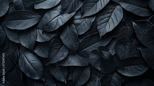 Textures of abstract black leaves for tropical leaf background. Flat lay, dark nature concept, tropical leaf,generative ai © Suralai