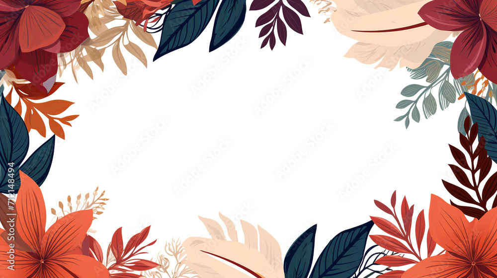 Frame of tropical leaves and flowers on white background Frame of tropical leaves and flowers on white background