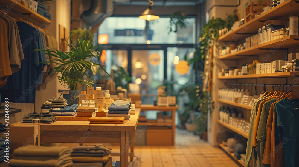 Boutique Clothing Store Interior with Warm Lighting. Boutique Clothing Store Interior with Warm Lighting.