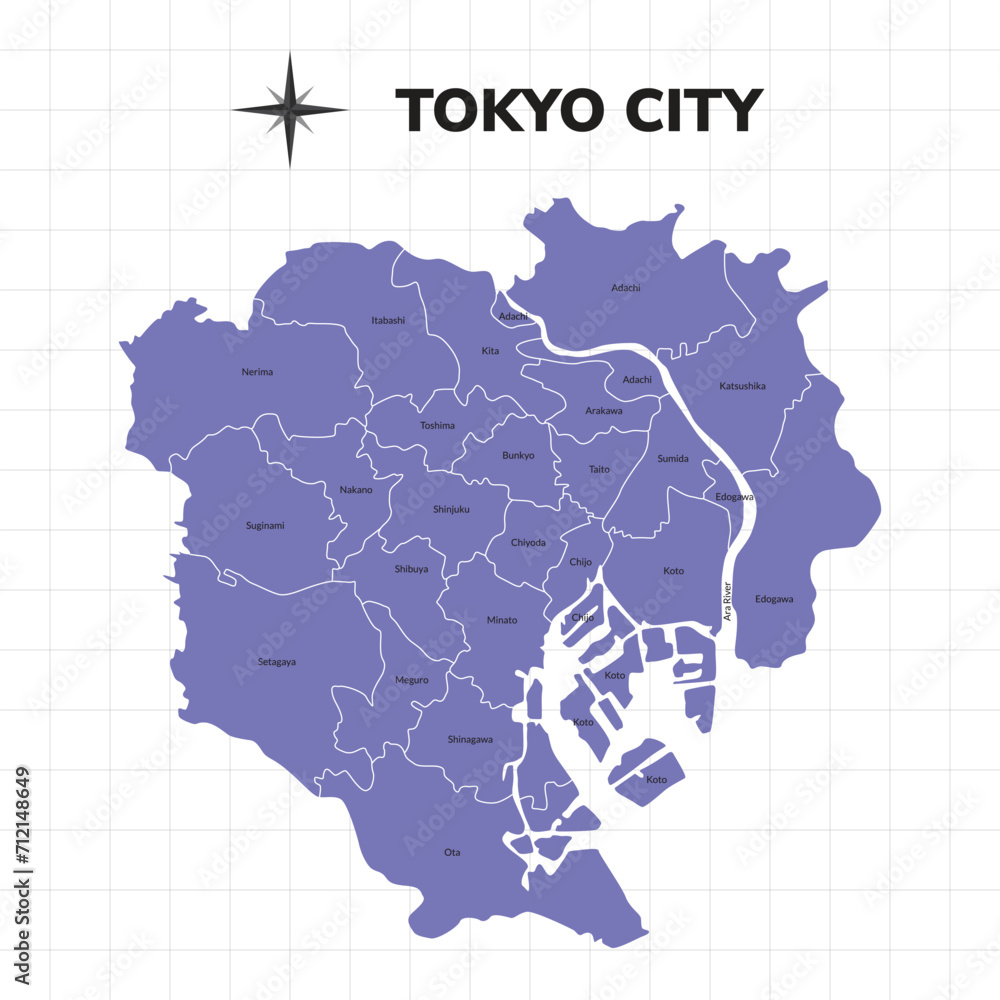 Tokyo City map illustration. Map of the City in Japan