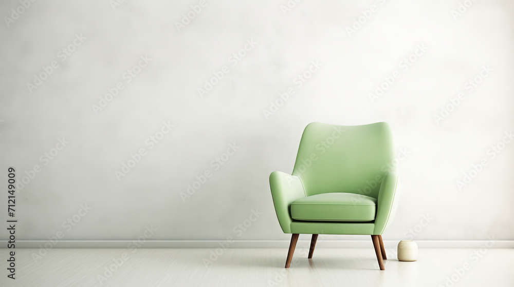 Fototapeta premium a Light Green chair in front of a white wall