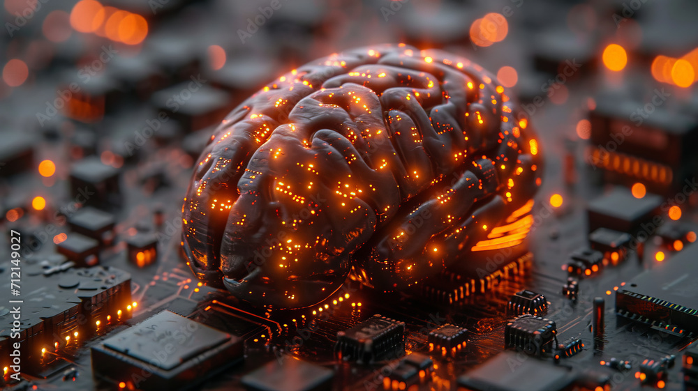 A brain living on electronics, CPU, high technology, Artificial intelligence,,generative ai A brain living on electronics, CPU, high technology, Artificial intelligence,,generative ai