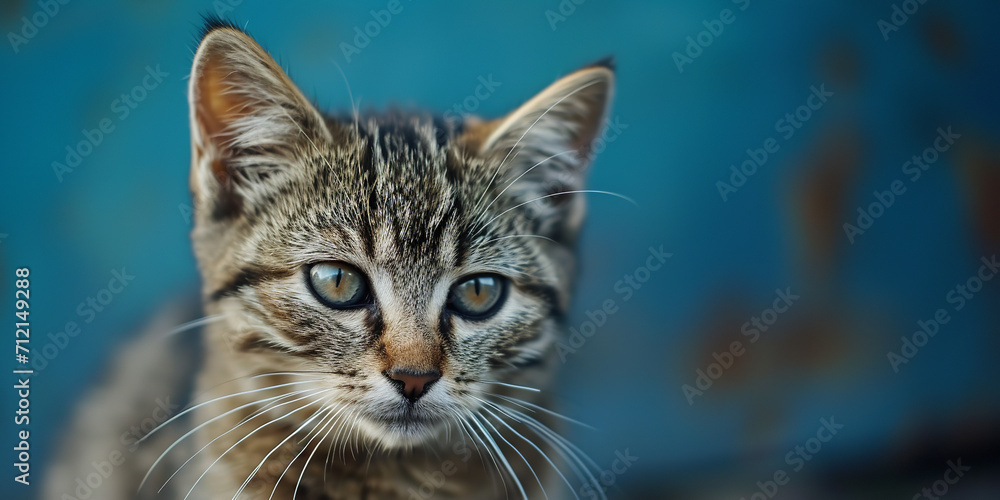 Cute cat , blue background