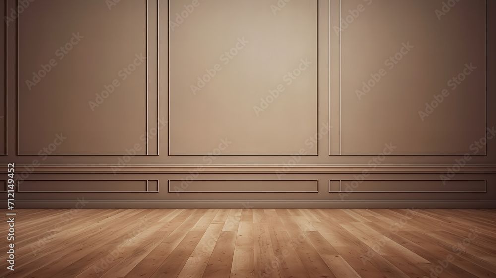 empty Khaki wall. dark brown wooden floor empty Khaki wall. dark brown wooden floor