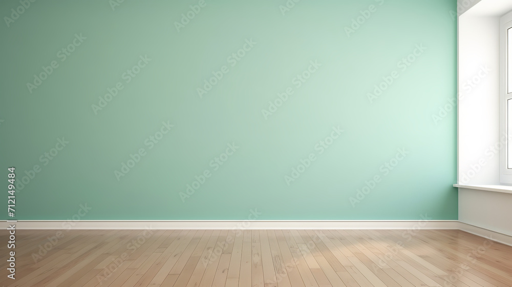 empty Light Green wall. dark brown wooden floor empty Light Green wall. dark brown wooden floor