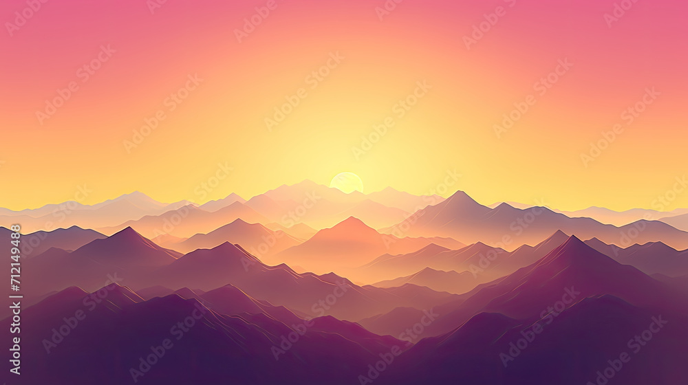 sunrise in the mountains,sunset in the mountains,a scenic view of the sun setting behind towering peaks. This asset is perfect for nature-themed designs, travel brochures, and inspirational content.
