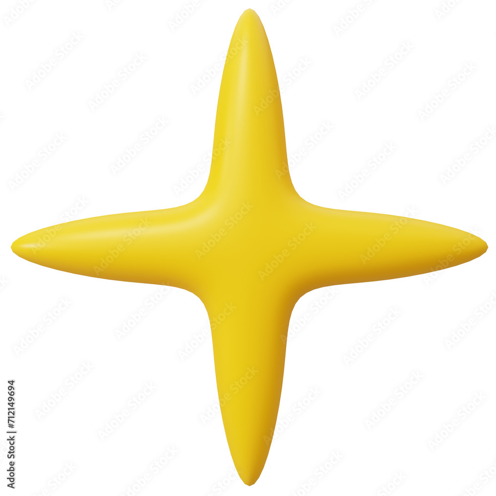 Yellow sparkling star. 3D ikon, sing