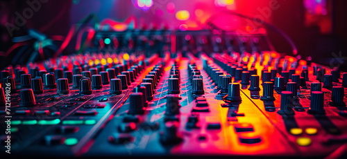 musical mixing console on stage photo
