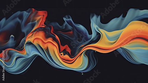  blue, orange, and yellow abstract painting on black, A black background with colorful smoke suitable for vibrant and dynamic designs, Abstract pastel holographic blurred grainy gradient texture