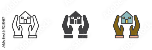 Hands and house different style icon set