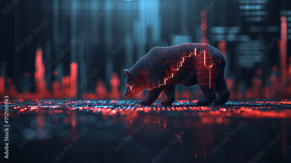 Bull crash Bear, Financial and business abstract background with candle stock graph chart. traders concept,generative ai - obrazy, fototapety, plakaty 
