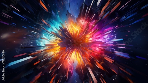 Vibrant 4k hd photo: energetic explosion of colors from neon geometric shapes collision