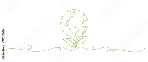 Green Earth line art style. Vector Earth Day Element