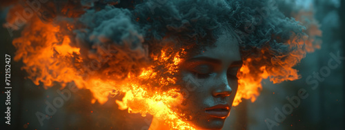 Inferno Queen, A Fiery Goddess Emerges From the Flames With Her Curly Mane Ablaze photo