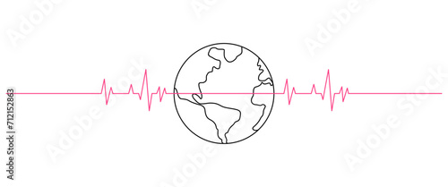 Earth and Heartbeat .Line art Illustration Vector eps 10 photo