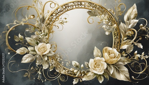 frame.the exquisite charm of this stunning assortment, showcasing circular gold wedding frame elements with intricate botanical embellishments, evoking a sense of opulence and romance. 