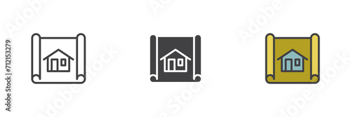 House blueprint plan different style icon set