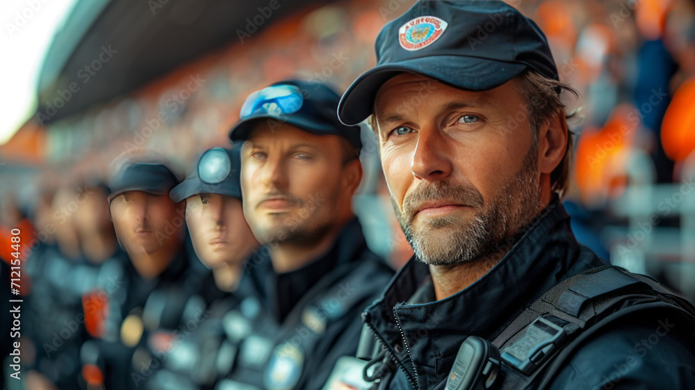Security group. Security focus in football stadium,generative ai Security group. Security focus in football stadium,generative ai