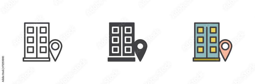 Office location pin different style icon set Office location pin different style icon set
