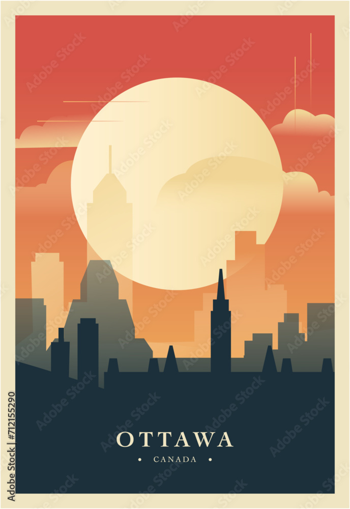 Ottawa city brutalism poster with abstract skyline, cityscape retro vector illustration. Canada, Ontario province travel cover, brochure, flyer, leaflet, presentation, template image