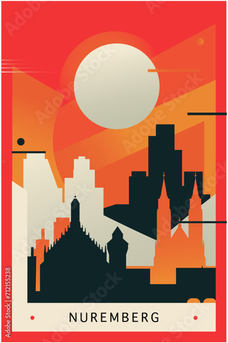 Nuremberg city brutalism poster with abstract skyline, cityscape retro vector illustration. Germany, Bavaria travel front cover, brochure, flyer, leaflet, business presentation template image