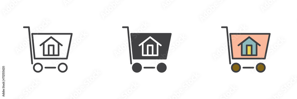 Trolley with house different style icon set