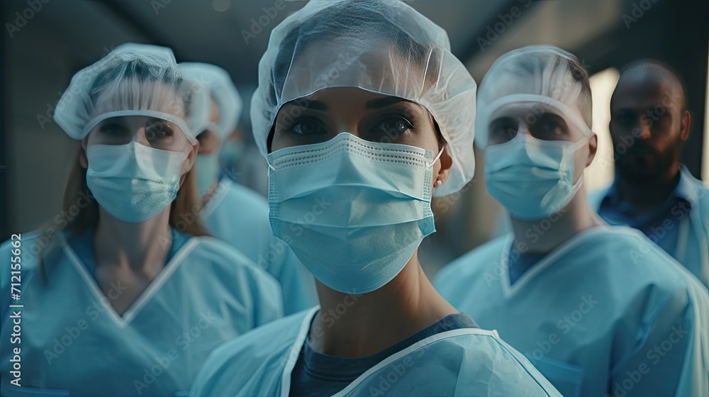 group of doctors looking at the camera, emphasizing their solidarity in the face of virus challenges. group of doctors looking at the camera, emphasizing their solidarity in the face of virus challenges.