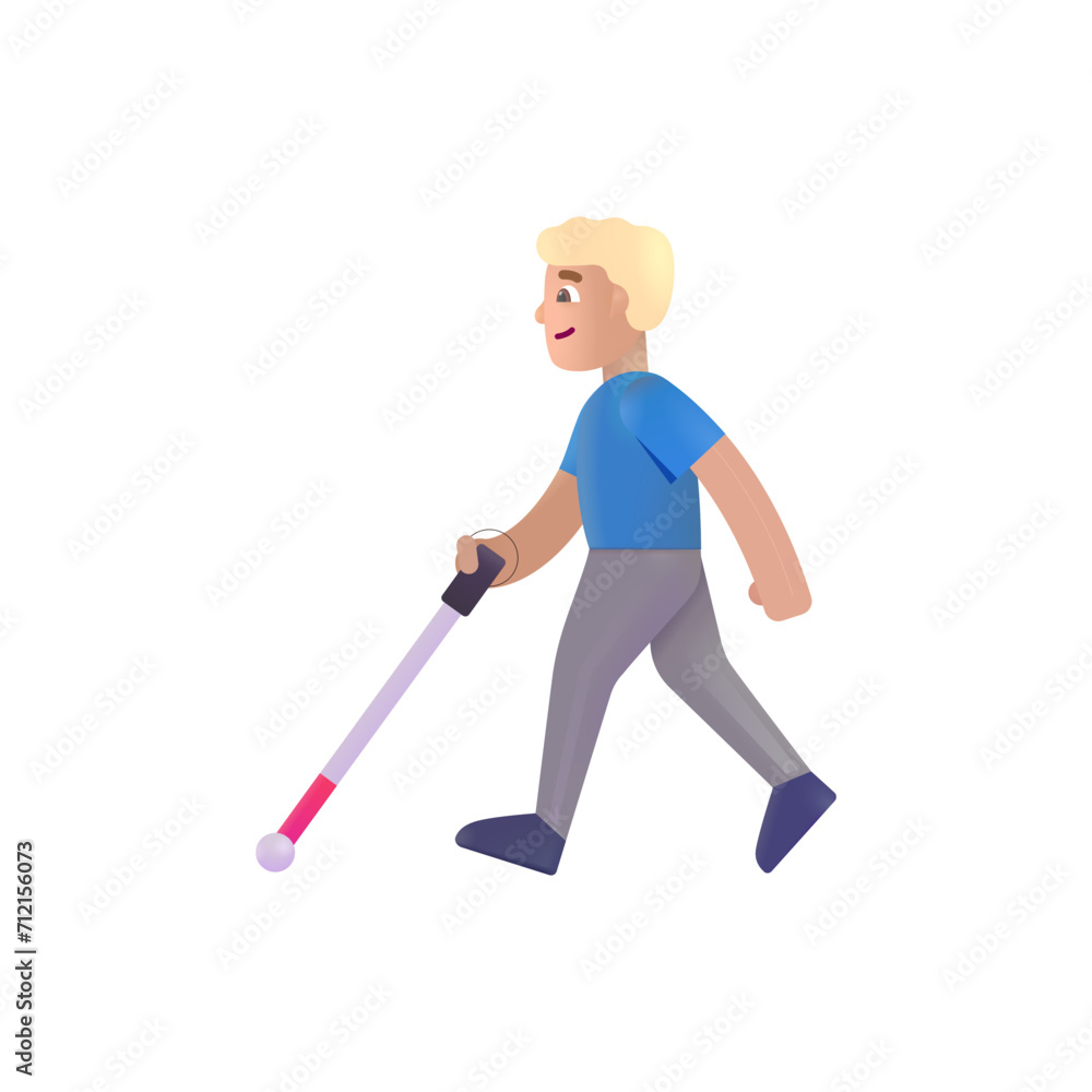 Man with White Cane: Medium-Light Skin Tone Man with White Cane: Medium-Light Skin Tone