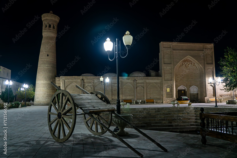 Street at Bukhara old town, Uzbekistan at night. Bukhara old town is Unesco World Heritage Site.