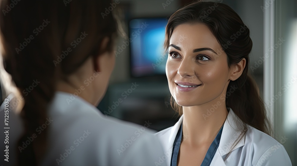 portrait of a female doctor explaining a diagnosis to her patient. portrait of a female doctor explaining a diagnosis to her patient.