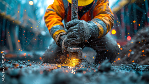 Generative AI A laborer uses a jackhammer to break up a concrete,generative ai