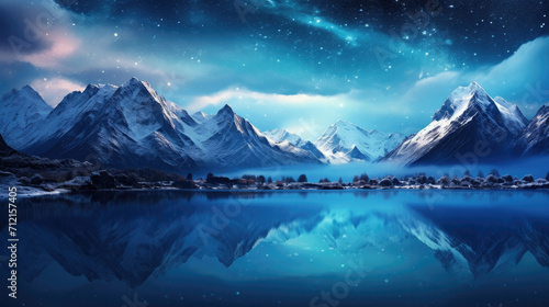 Serene Night Landscape with Milky Way over Snow-Capped Mountains