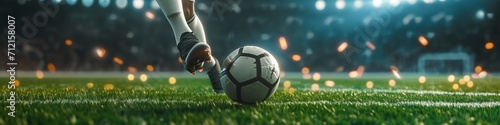 Soccer stadium with  professional soccer player kicking dribbling the soccer ball. Generative AI photo