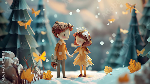 The cute boy and girl paper art. Generative AI illustration