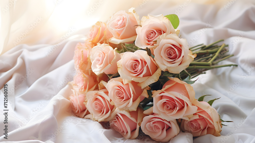 Bouquet of pink roses for the bride at her wedding Bouquet of pink roses for the bride at her wedding