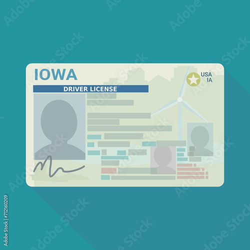 Driver's license from the US state of Iowa in flat design style on a blue background